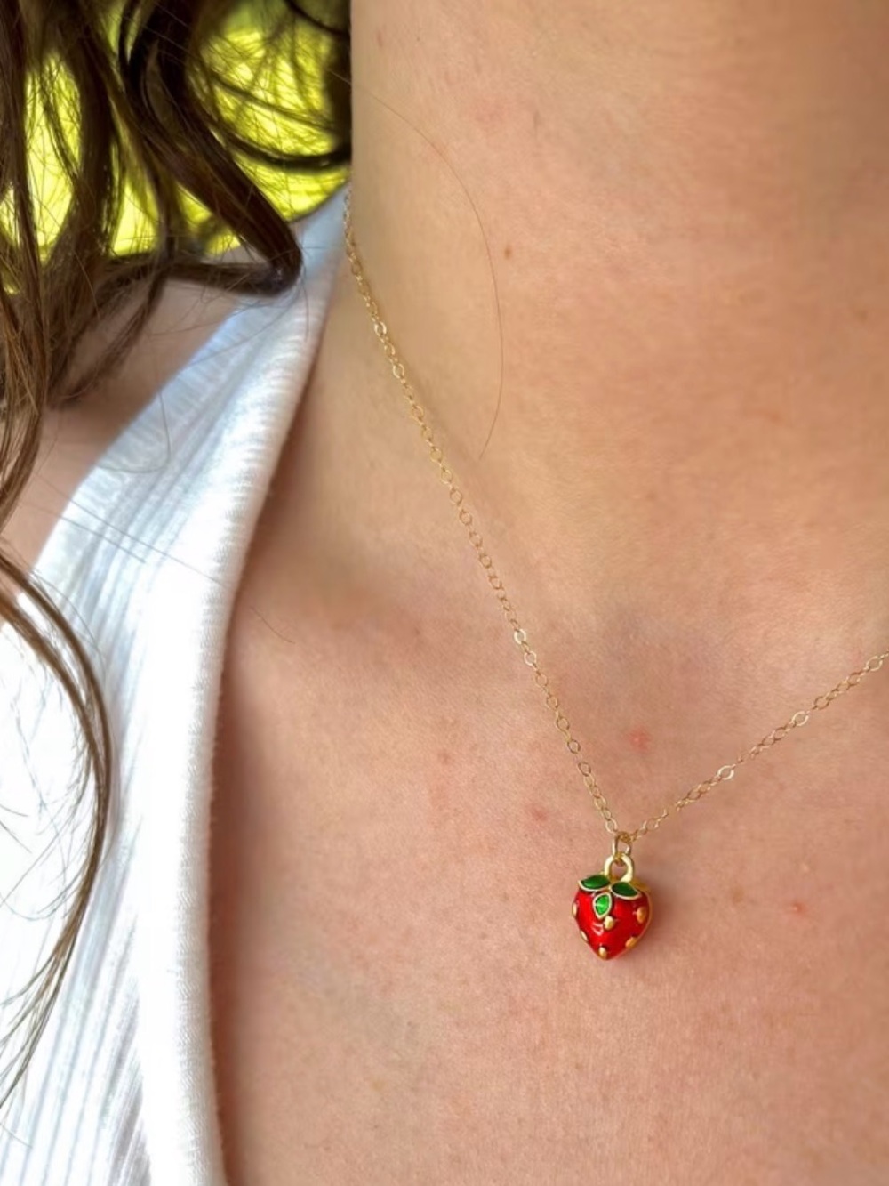 Gold Strawberry Pendant Necklace